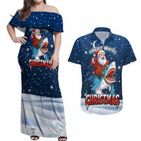Great White Christmas Shark Christmas Couples Matching Off Shoulder Maxi Dress and Hawaiian Shirt Funny Xmas Holiday Patterns - Wonder Print Shop