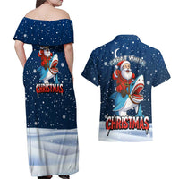 Great White Christmas Shark Christmas Couples Matching Off Shoulder Maxi Dress and Hawaiian Shirt Funny Xmas Holiday Patterns - Wonder Print Shop