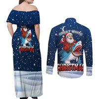 Great White Christmas Shark Christmas Couples Matching Off Shoulder Maxi Dress and Long Sleeve Button Shirt Funny Xmas Holiday Patterns - Wonder Print Shop