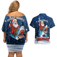 Great White Christmas Shark Christmas Couples Matching Off Shoulder Short Dress and Hawaiian Shirt Funny Xmas Holiday Patterns - Wonder Print Shop