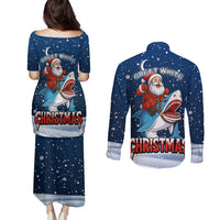 Great White Christmas Shark Christmas Couples Matching Puletasi and Long Sleeve Button Shirt Funny Xmas Holiday Patterns - Wonder Print Shop