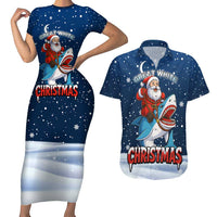 Great White Christmas Shark Christmas Couples Matching Short Sleeve Bodycon Dress and Hawaiian Shirt Funny Xmas Holiday Patterns - Wonder Print Shop