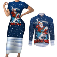 Great White Christmas Shark Christmas Couples Matching Short Sleeve Bodycon Dress and Long Sleeve Button Shirt Funny Xmas Holiday Patterns - Wonder Print Shop
