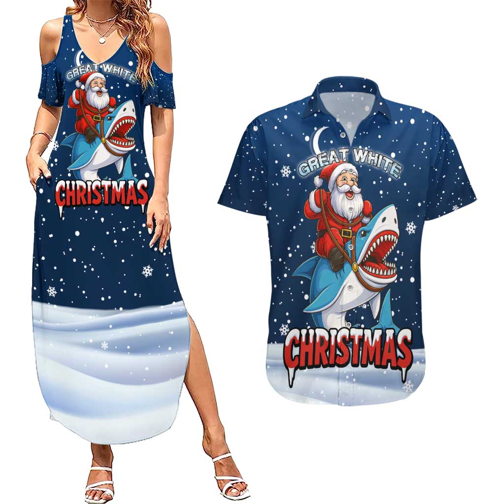 Great White Christmas Shark Christmas Couples Matching Summer Maxi Dress and Hawaiian Shirt Funny Xmas Holiday Patterns - Wonder Print Shop