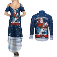 Great White Christmas Shark Christmas Couples Matching Summer Maxi Dress and Long Sleeve Button Shirt Funny Xmas Holiday Patterns - Wonder Print Shop