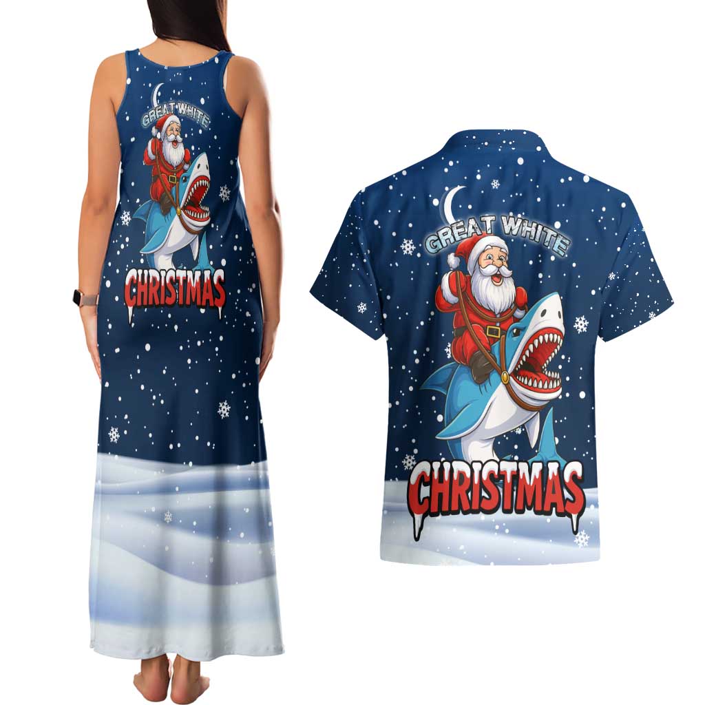 Great White Christmas Shark Christmas Couples Matching Tank Maxi Dress and Hawaiian Shirt Funny Xmas Holiday Patterns - Wonder Print Shop
