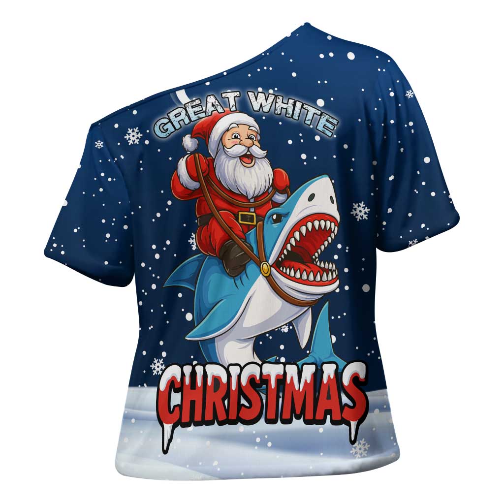 Great White Christmas Shark Christmas Cross Shoulder Shirt Funny Xmas Holiday Patterns - Wonder Print Shop