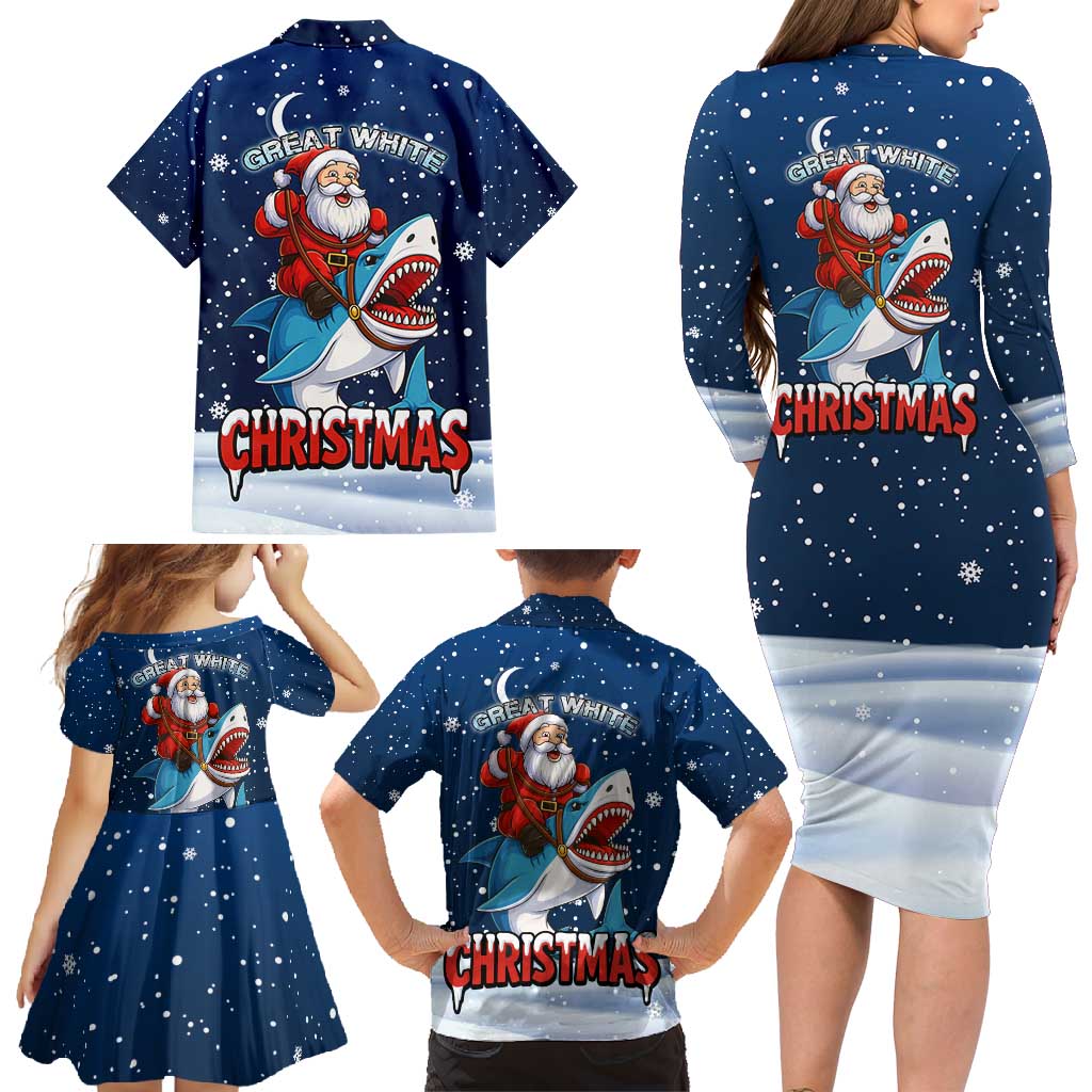 Great White Christmas Shark Christmas Family Matching Long Sleeve Bodycon Dress and Hawaiian Shirt Funny Xmas Holiday Patterns - Wonder Print Shop