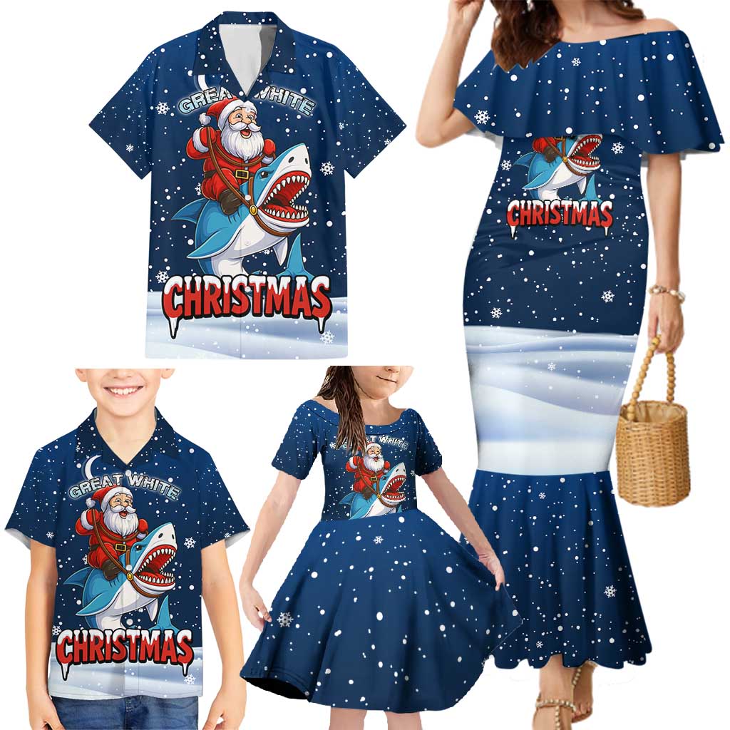 Great White Christmas Shark Christmas Family Matching Mermaid Dress and Hawaiian Shirt Funny Xmas Holiday Patterns - Wonder Print Shop