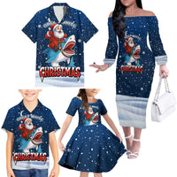 Great White Christmas Shark Christmas Family Matching Off The Shoulder Long Sleeve Dress and Hawaiian Shirt Funny Xmas Holiday Patterns - Wonder Print Shop