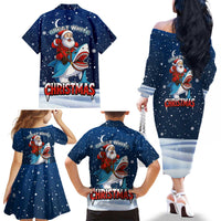 Great White Christmas Shark Christmas Family Matching Off The Shoulder Long Sleeve Dress and Hawaiian Shirt Funny Xmas Holiday Patterns - Wonder Print Shop