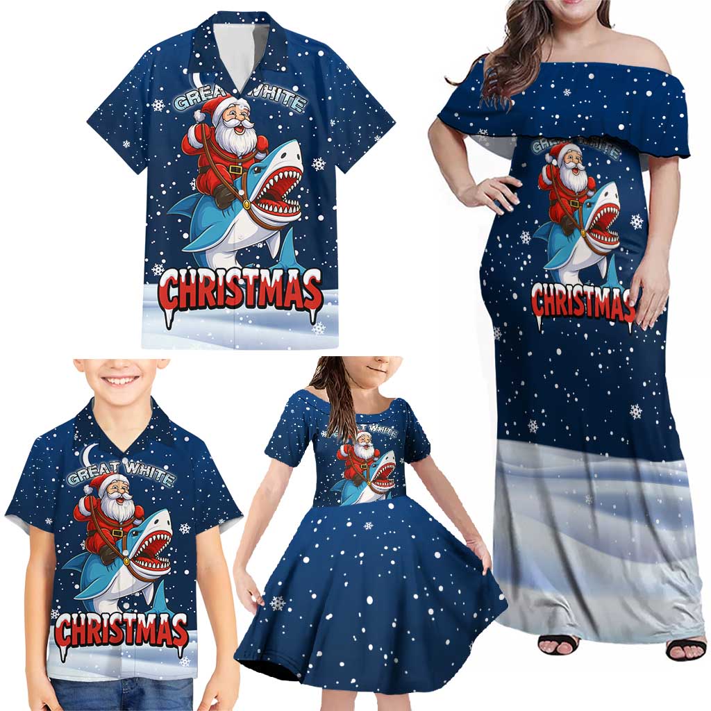 Great White Christmas Shark Christmas Family Matching Off Shoulder Maxi Dress and Hawaiian Shirt Funny Xmas Holiday Patterns - Wonder Print Shop
