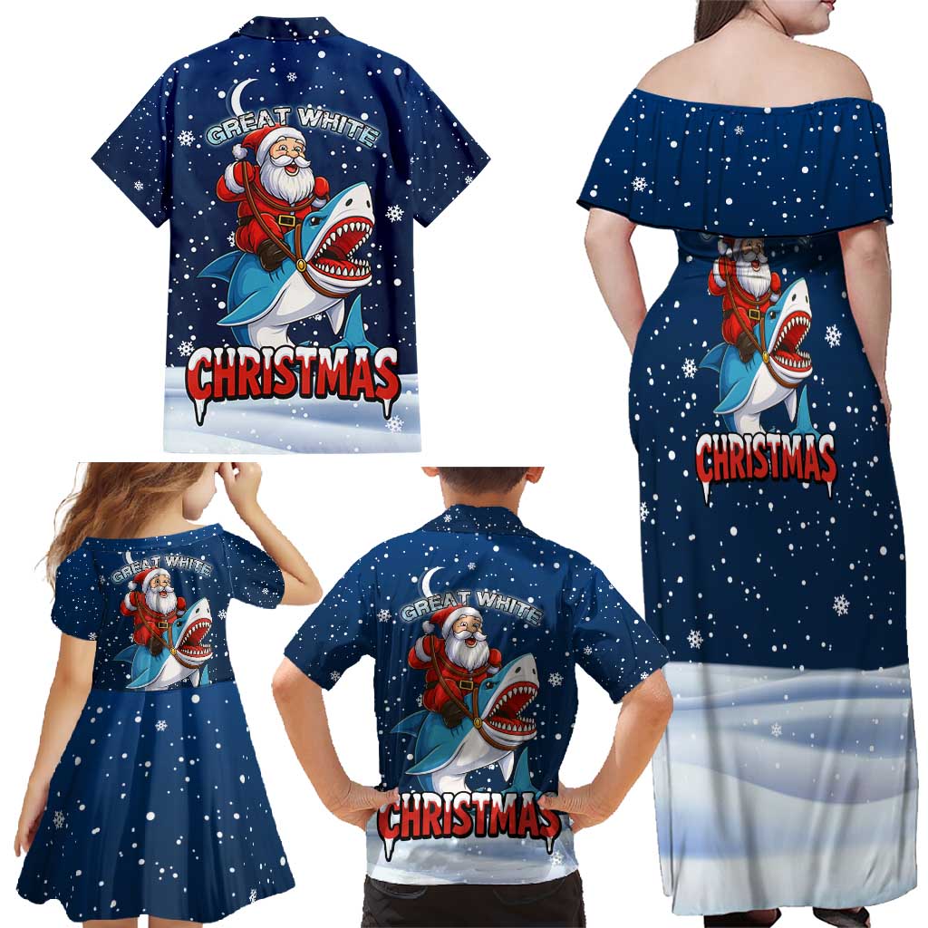Great White Christmas Shark Christmas Family Matching Off Shoulder Maxi Dress and Hawaiian Shirt Funny Xmas Holiday Patterns - Wonder Print Shop