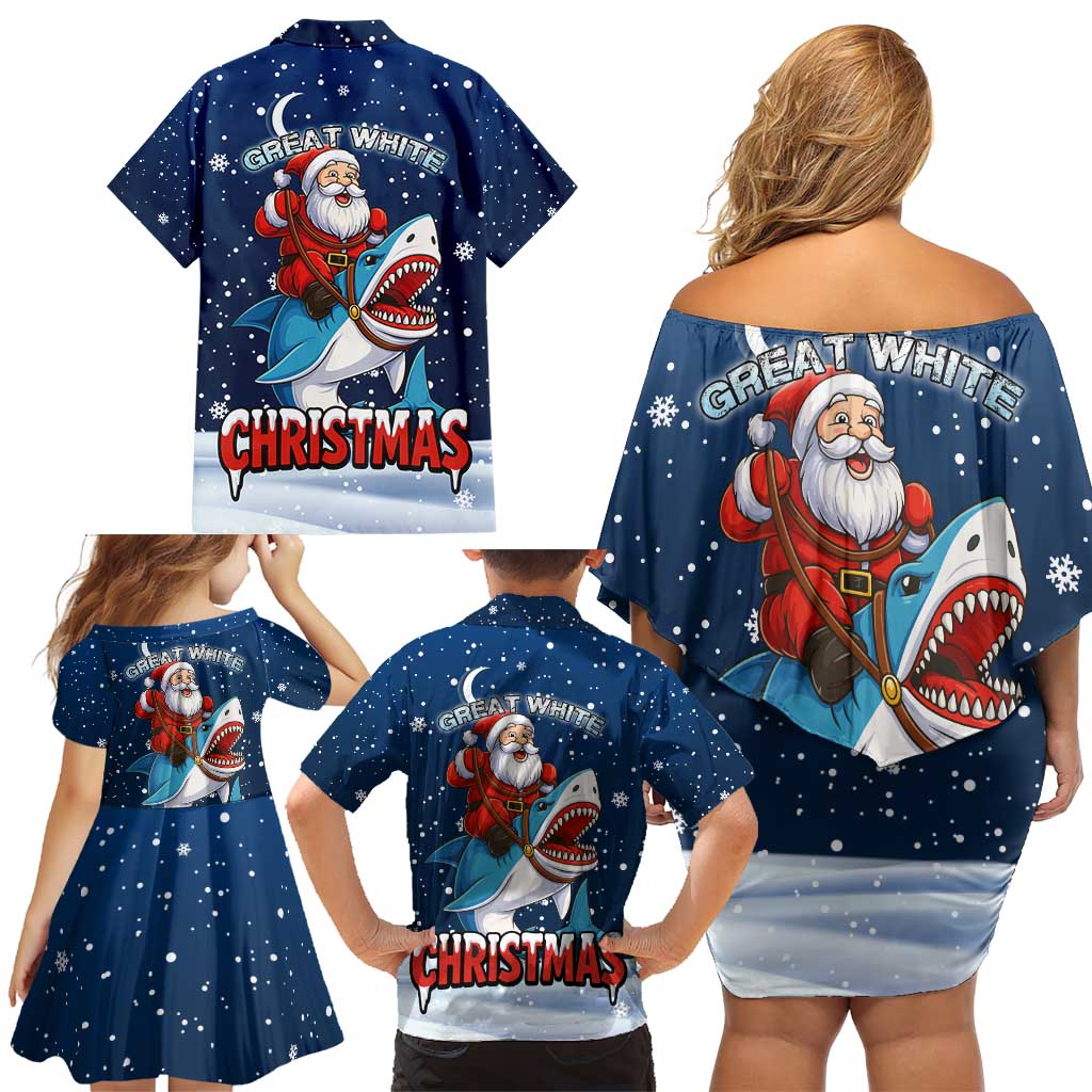 Great White Christmas Shark Christmas Family Matching Off Shoulder Short Dress and Hawaiian Shirt Funny Xmas Holiday Patterns - Wonder Print Shop