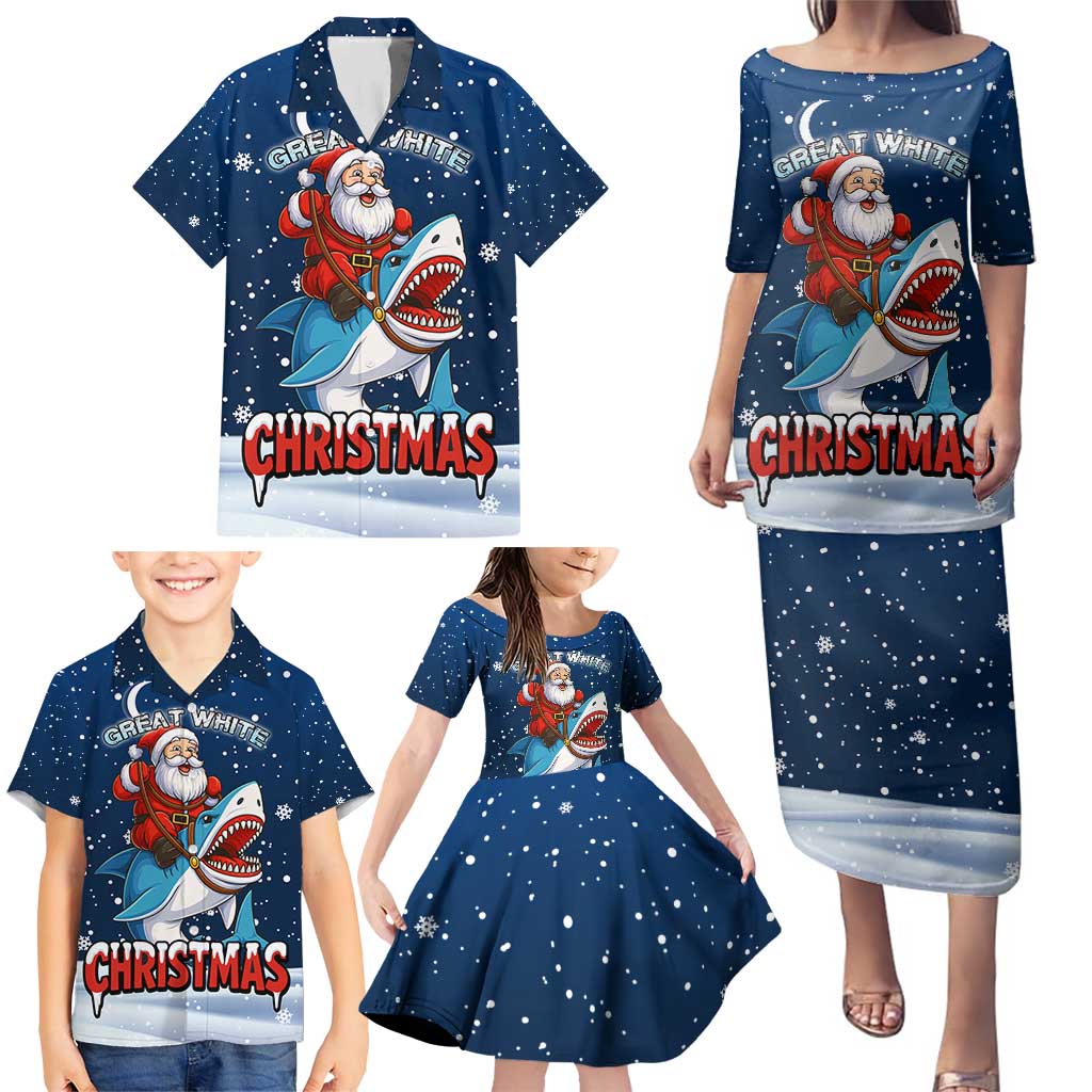 Great White Christmas Shark Christmas Family Matching Puletasi and Hawaiian Shirt Funny Xmas Holiday Patterns - Wonder Print Shop
