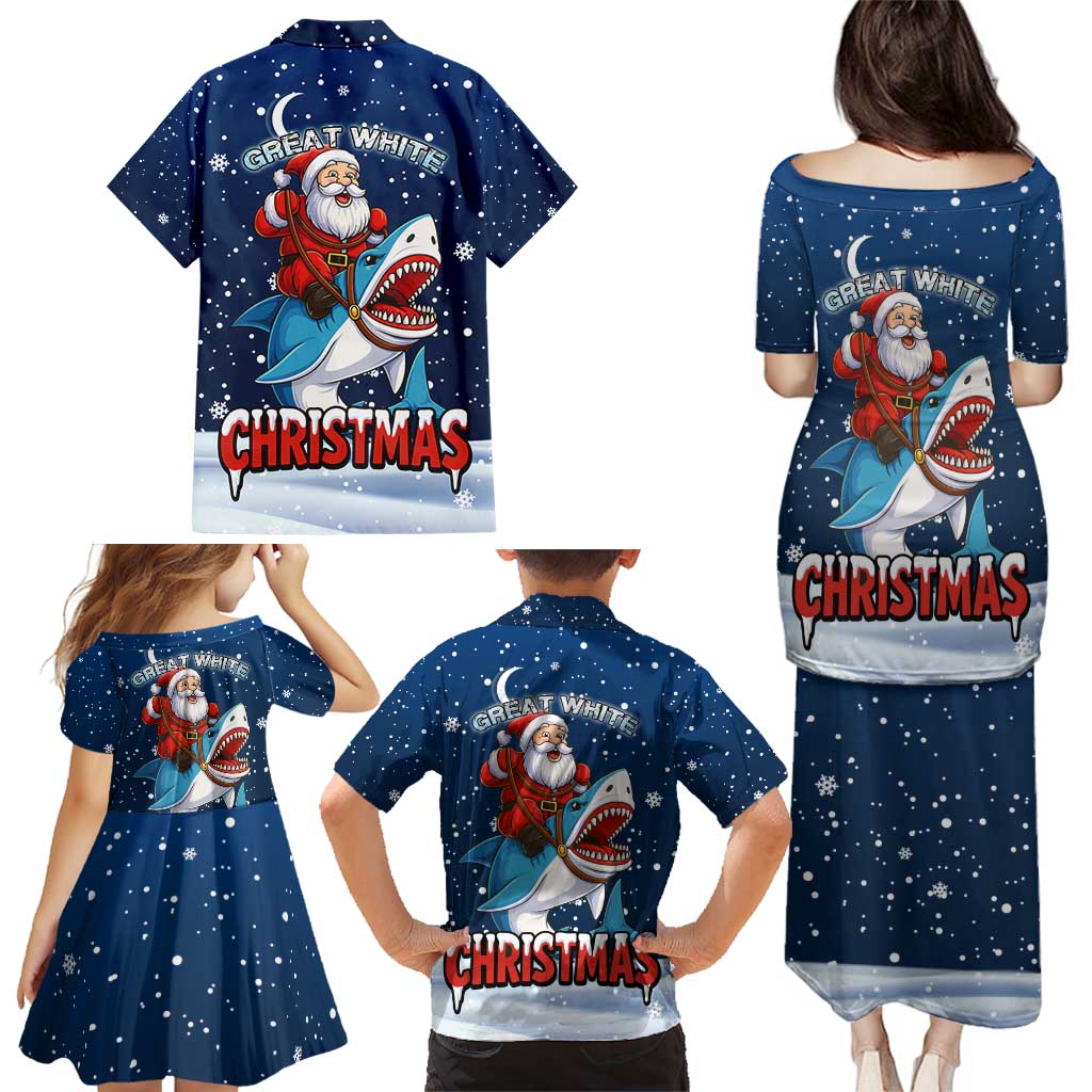 Great White Christmas Shark Christmas Family Matching Puletasi and Hawaiian Shirt Funny Xmas Holiday Patterns - Wonder Print Shop