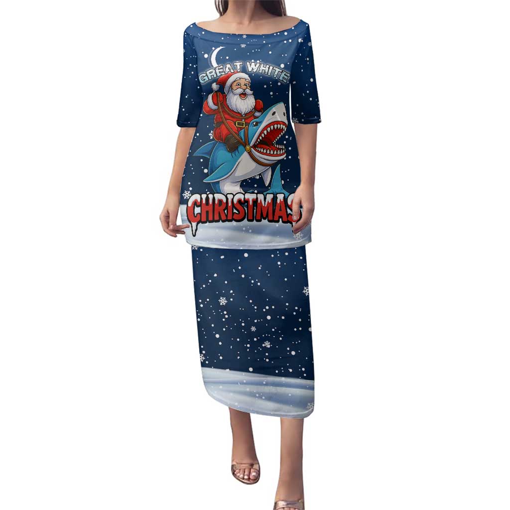 Great White Christmas Shark Christmas Family Matching Puletasi and Hawaiian Shirt Funny Xmas Holiday Patterns - Wonder Print Shop