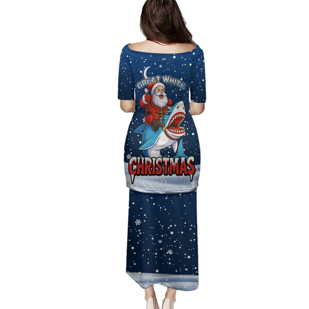 Great White Christmas Shark Christmas Family Matching Puletasi and Hawaiian Shirt Funny Xmas Holiday Patterns - Wonder Print Shop
