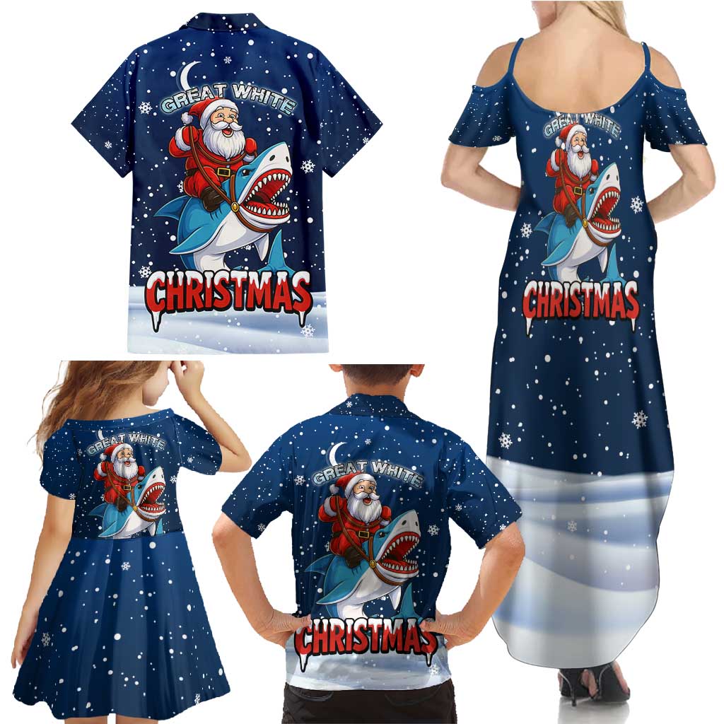 Great White Christmas Shark Christmas Family Matching Summer Maxi Dress and Hawaiian Shirt Funny Xmas Holiday Patterns - Wonder Print Shop