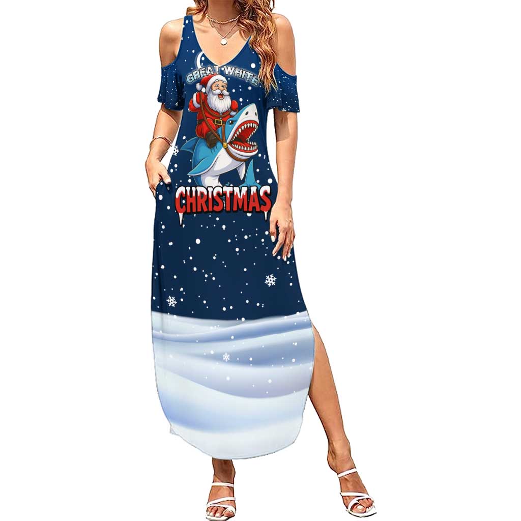Great White Christmas Shark Christmas Family Matching Summer Maxi Dress and Hawaiian Shirt Funny Xmas Holiday Patterns - Wonder Print Shop