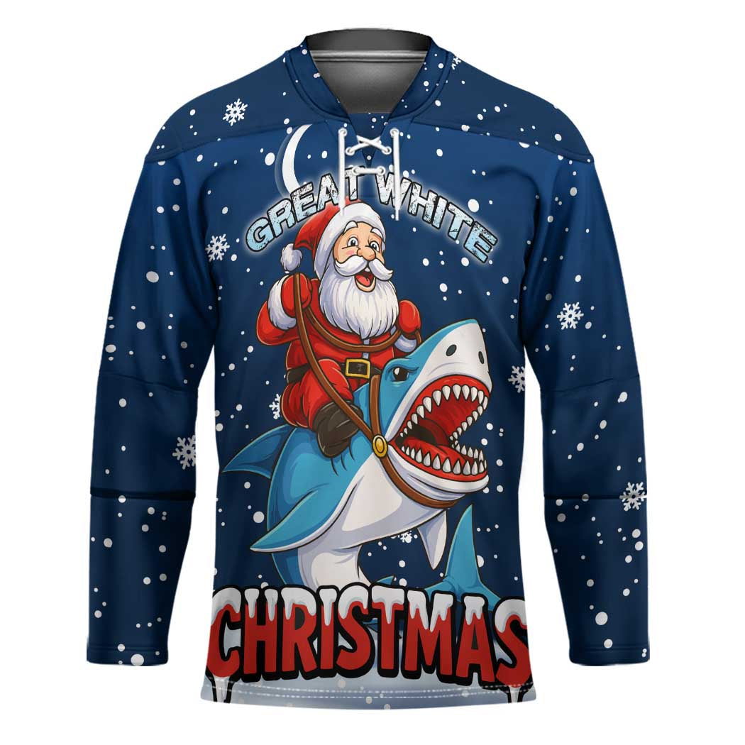 Great White Christmas Shark Christmas Hockey Jersey Funny Xmas Holiday Patterns - Wonder Print Shop