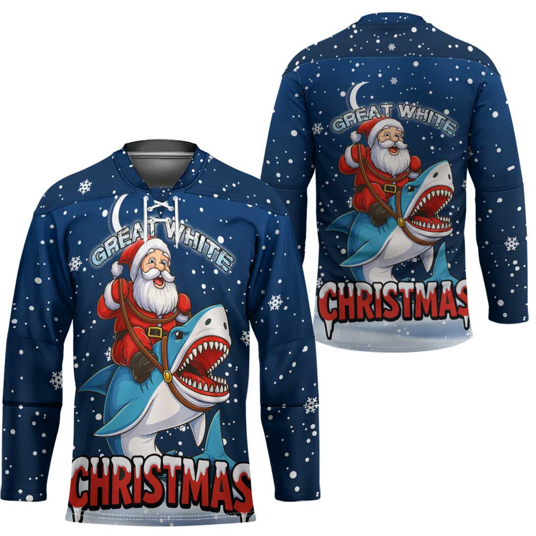 Great White Christmas Shark Christmas Hockey Jersey Funny Xmas Holiday Patterns - Wonder Print Shop