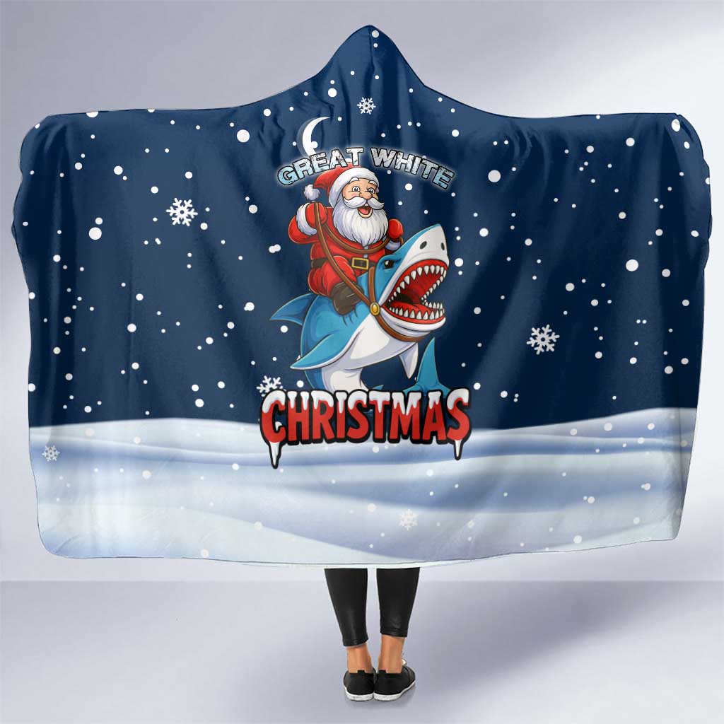 Great White Christmas Shark Christmas Hooded Blanket Funny Xmas Holiday Patterns - Wonder Print Shop