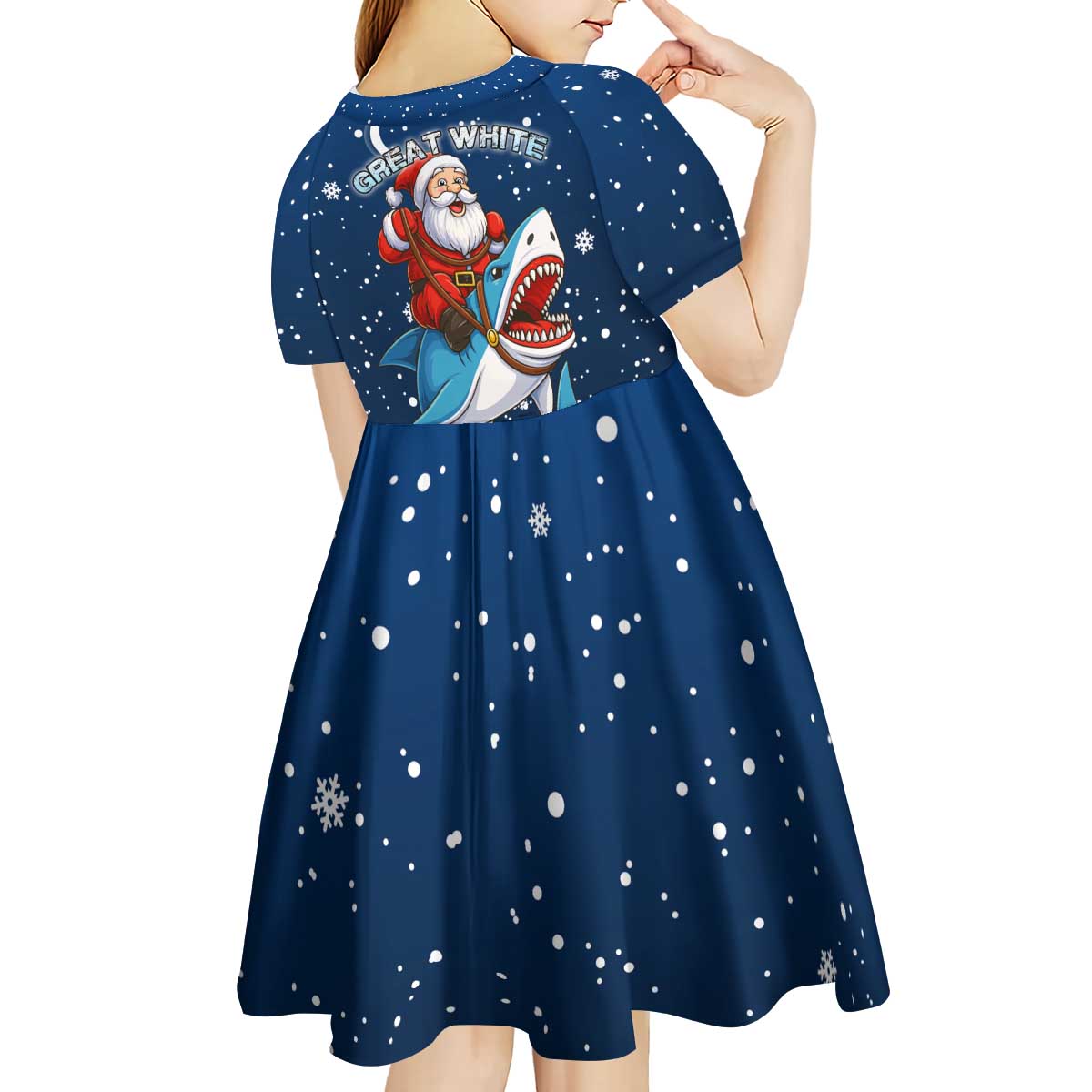 Great White Christmas Shark Christmas Kid Short Sleeve Dress Funny Xmas Holiday Patterns - Wonder Print Shop