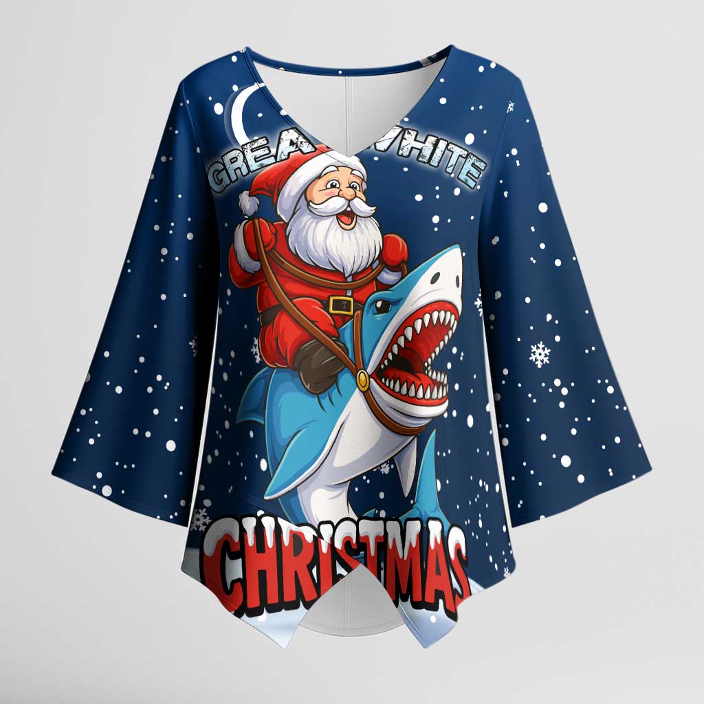 Great White Christmas Shark Christmas Kimono Sleeve Blouse Funny Xmas Holiday Patterns - Wonder Print Shop