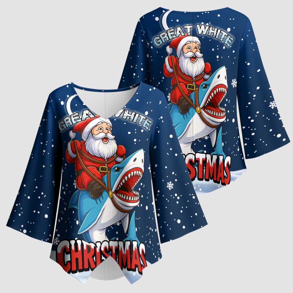 Great White Christmas Shark Christmas Kimono Sleeve Blouse Funny Xmas Holiday Patterns - Wonder Print Shop