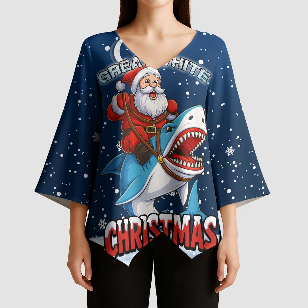 Great White Christmas Shark Christmas Kimono Sleeve Blouse Funny Xmas Holiday Patterns - Wonder Print Shop