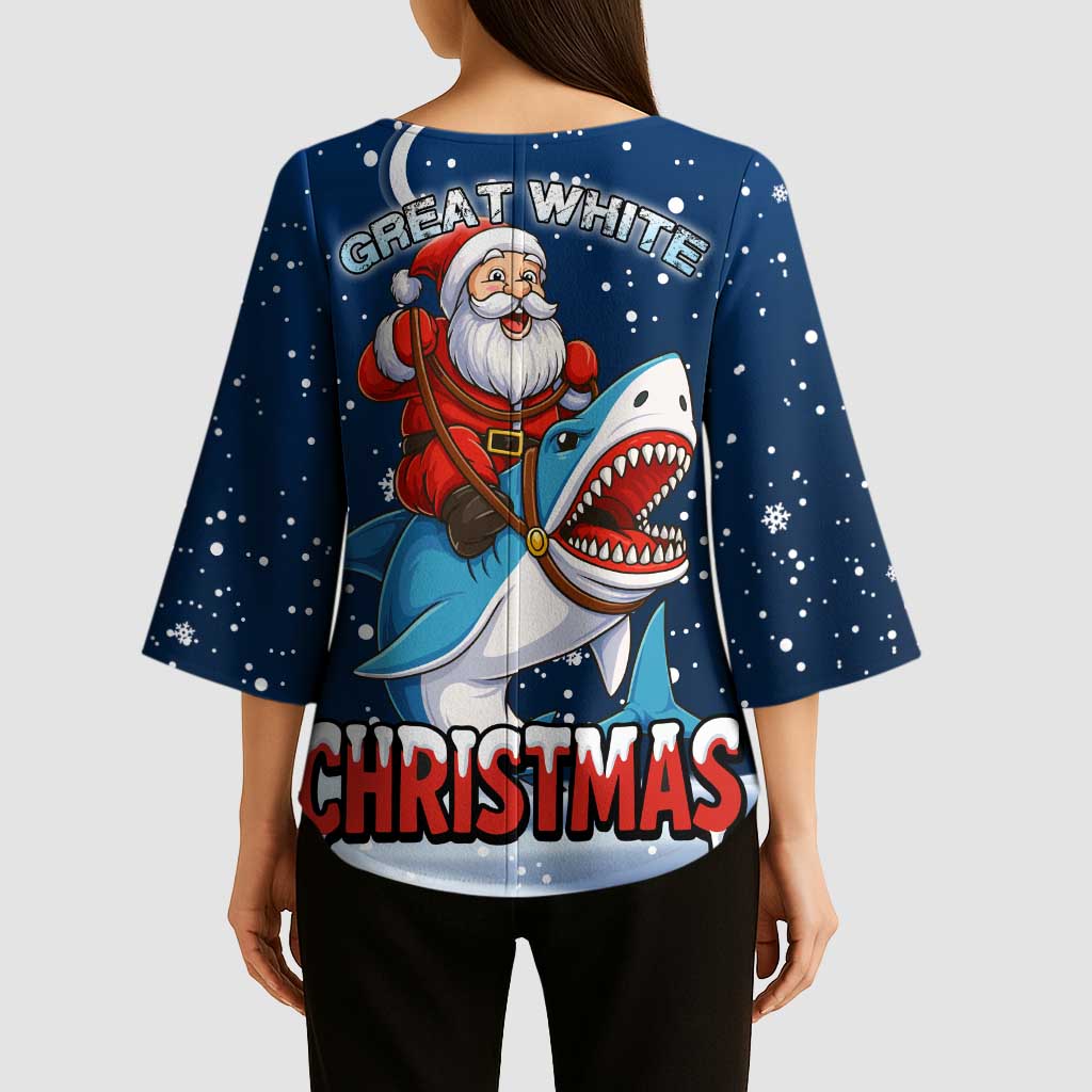 Great White Christmas Shark Christmas Kimono Sleeve Blouse Funny Xmas Holiday Patterns - Wonder Print Shop