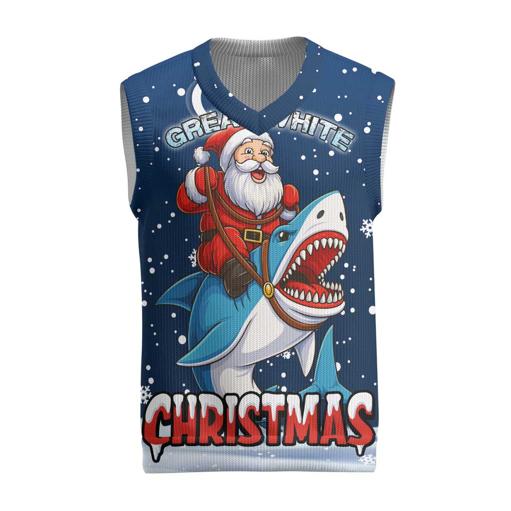 Great White Christmas Shark Christmas Knitted V-Neck Vest Funny Xmas Holiday Patterns - Wonder Print Shop