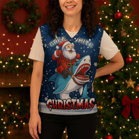 Great White Christmas Shark Christmas Knitted V-Neck Vest Funny Xmas Holiday Patterns - Wonder Print Shop