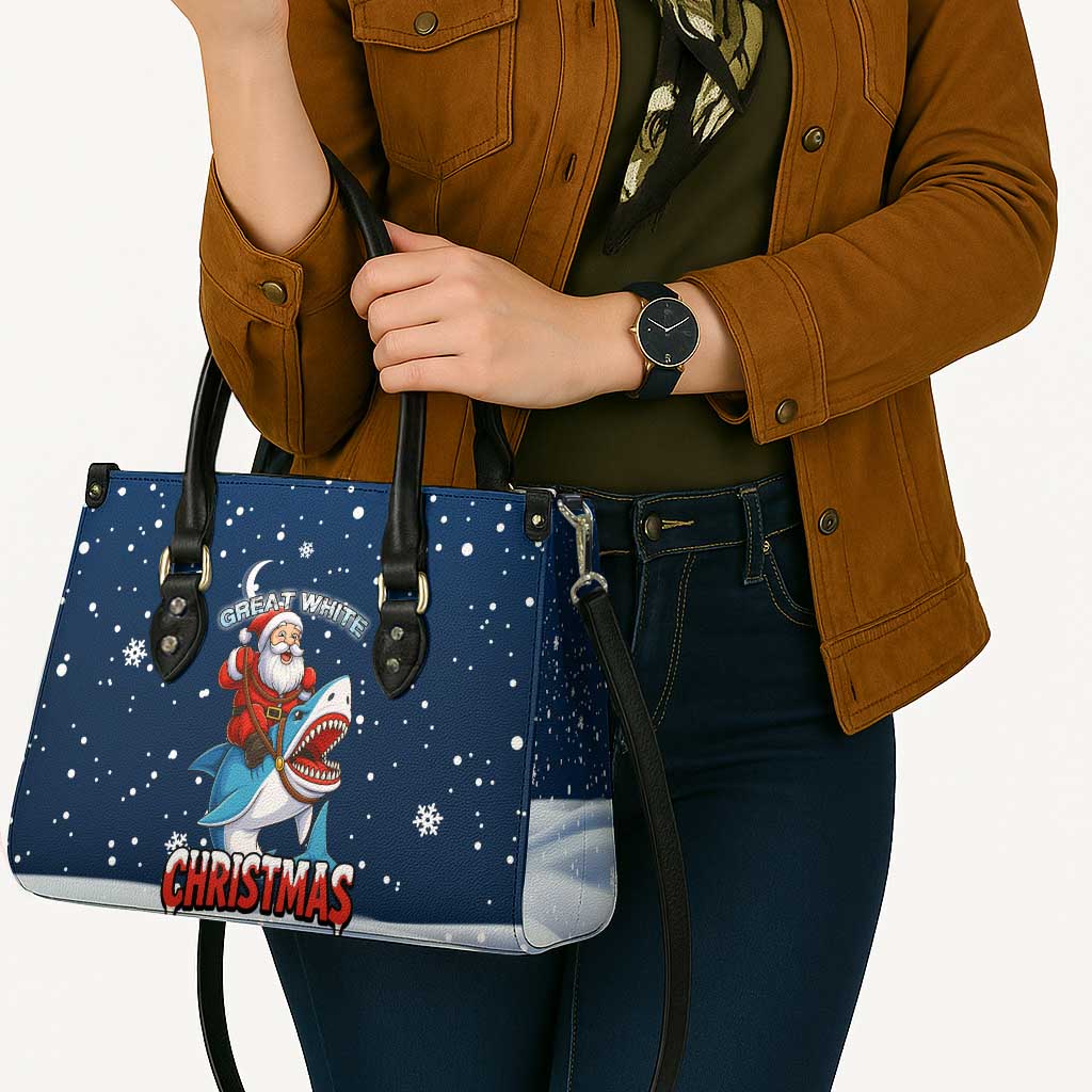 Great White Christmas Shark Christmas Leather Bag Funny Xmas Holiday Patterns - Wonder Print Shop