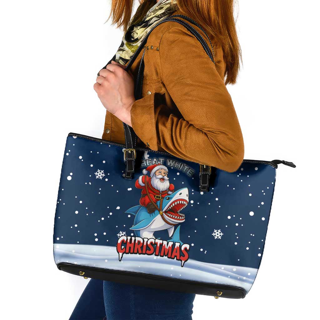 Great White Christmas Shark Christmas Leather Tote Bag Funny Xmas Holiday Patterns - Wonder Print Shop