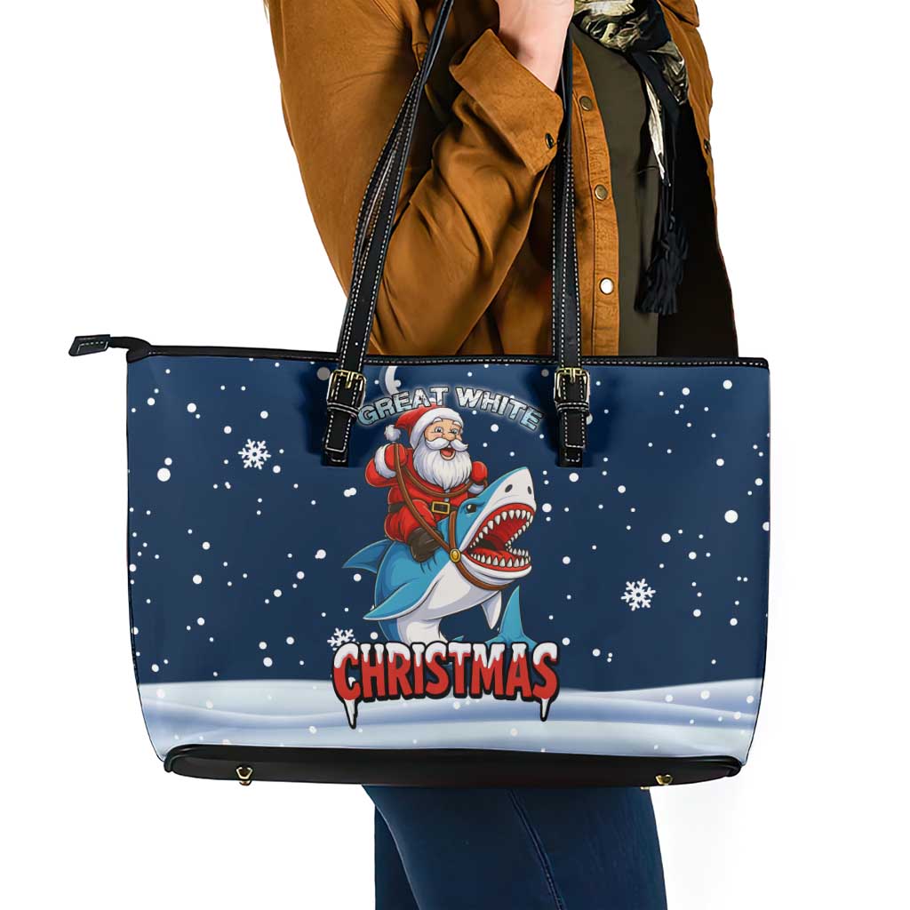 Great White Christmas Shark Christmas Leather Tote Bag Funny Xmas Holiday Patterns - Wonder Print Shop
