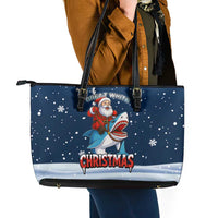 Great White Christmas Shark Christmas Leather Tote Bag Funny Xmas Holiday Patterns - Wonder Print Shop