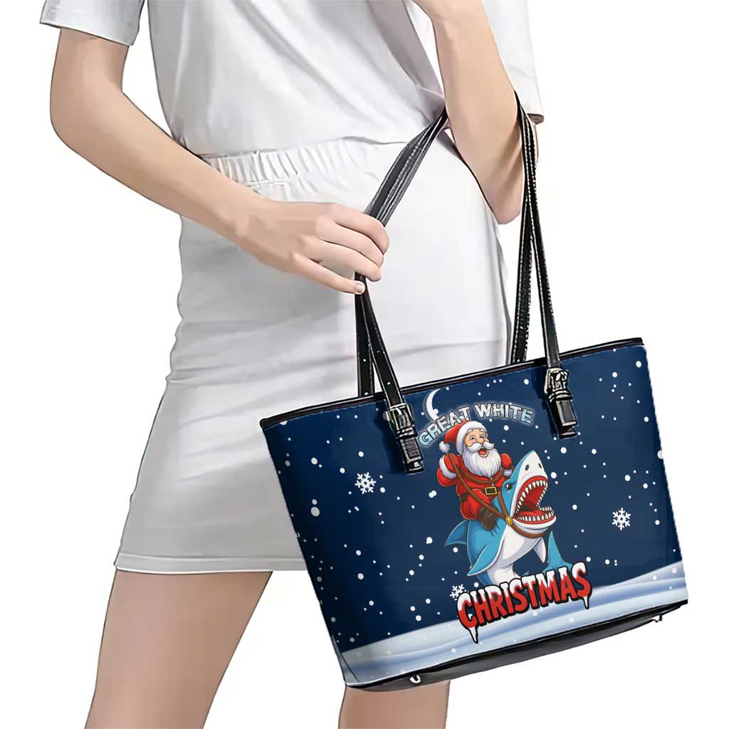 Great White Christmas Shark Christmas Leather Tote Bag Funny Xmas Holiday Patterns - Wonder Print Shop