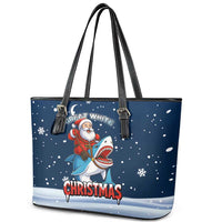 Great White Christmas Shark Christmas Leather Tote Bag Funny Xmas Holiday Patterns - Wonder Print Shop