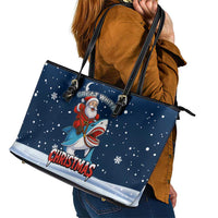 Great White Christmas Shark Christmas Leather Tote Bag Funny Xmas Holiday Patterns - Wonder Print Shop