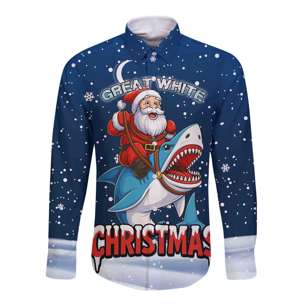 Great White Christmas Shark Christmas Long Sleeve Button Shirt Funny Xmas Holiday Patterns - Wonder Print Shop