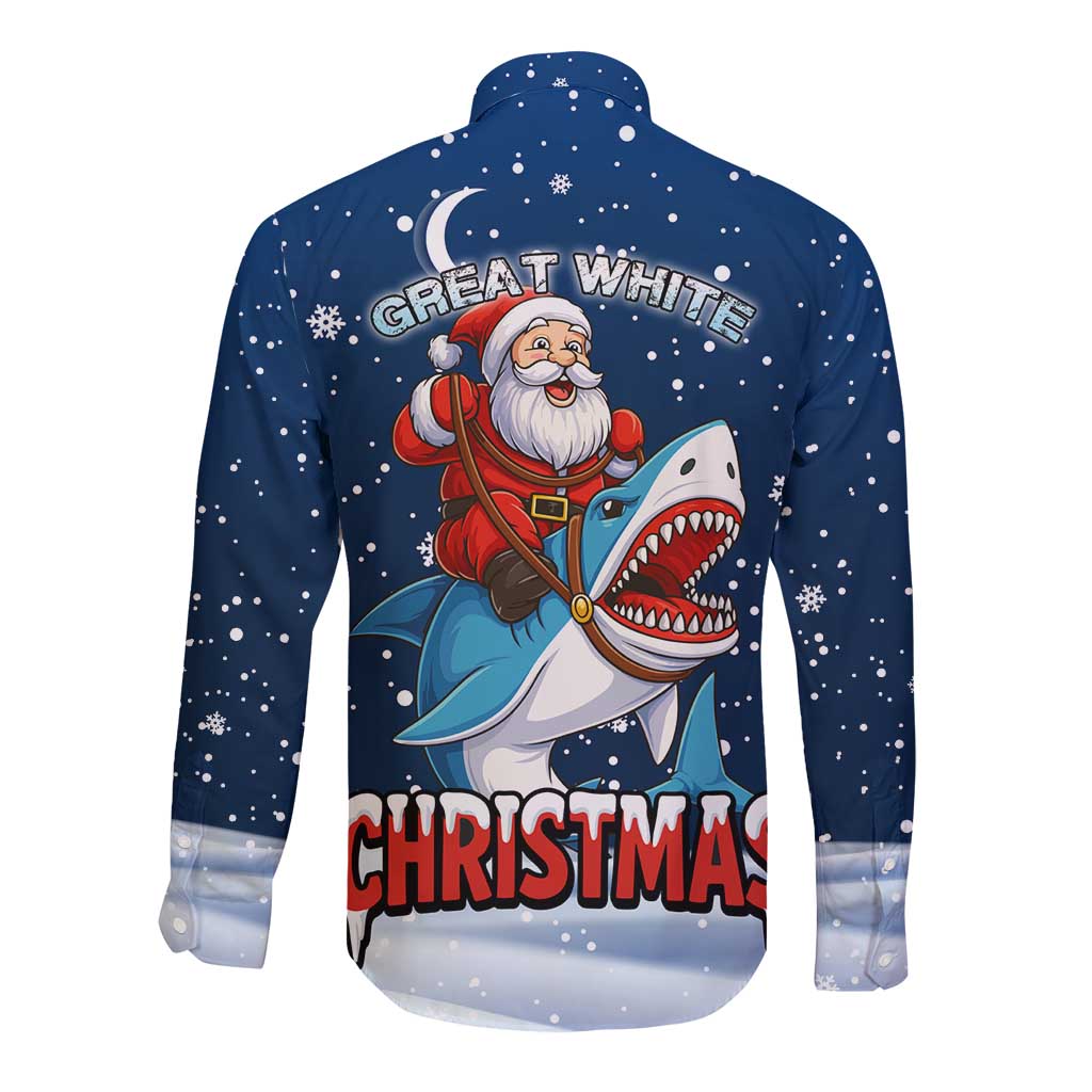 Great White Christmas Shark Christmas Long Sleeve Button Shirt Funny Xmas Holiday Patterns - Wonder Print Shop