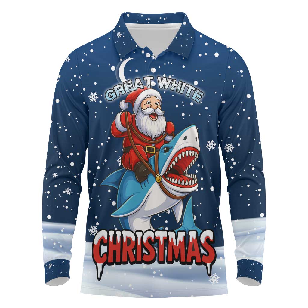 Great White Christmas Shark Christmas Long Sleeve Polo Shirt Funny Xmas Holiday Patterns - Wonder Print Shop