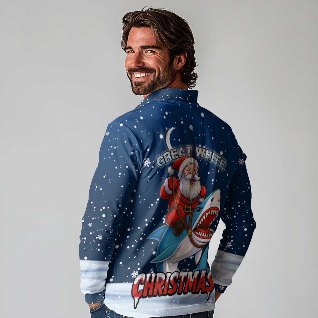 Great White Christmas Shark Christmas Long Sleeve Polo Shirt Funny Xmas Holiday Patterns - Wonder Print Shop