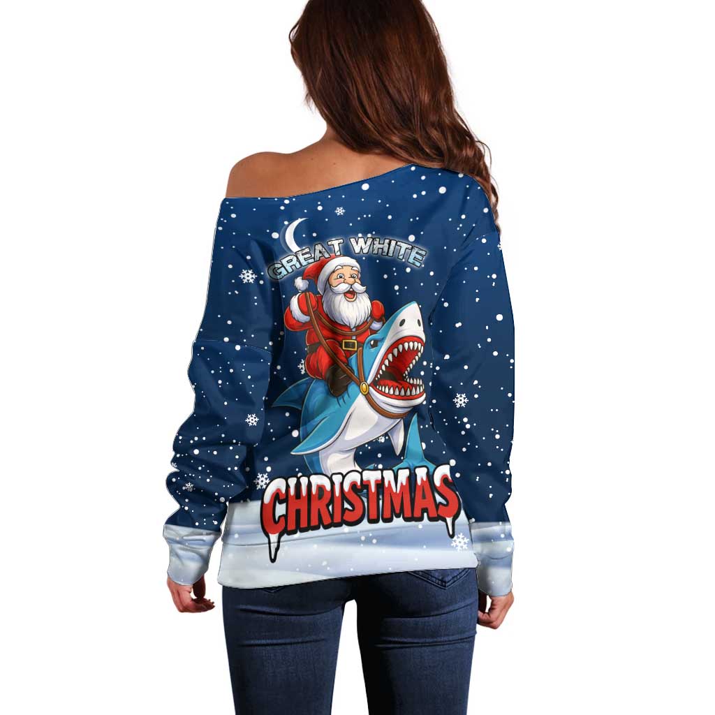 Great White Christmas Shark Christmas Off Shoulder Sweater Funny Xmas Holiday Patterns - Wonder Print Shop