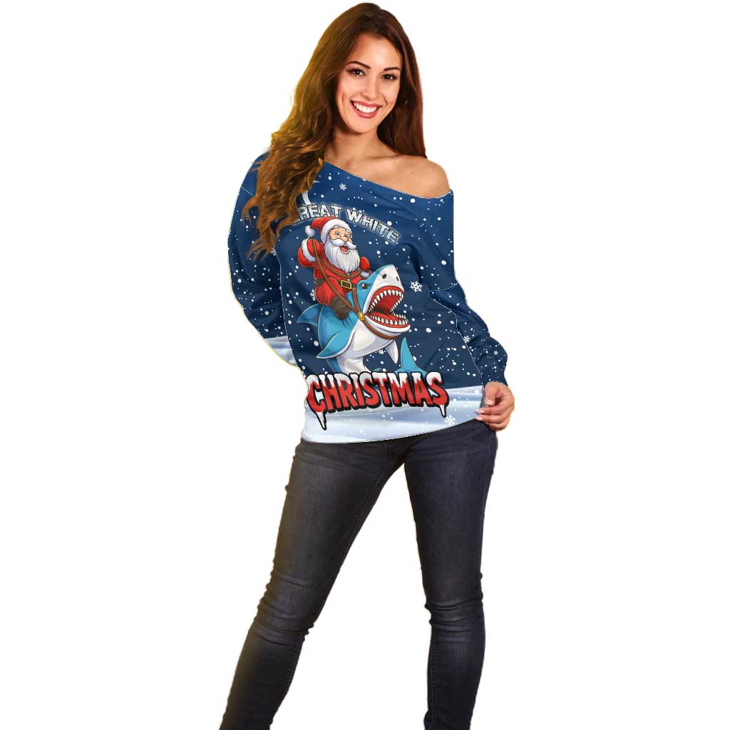 Great White Christmas Shark Christmas Off Shoulder Sweater Funny Xmas Holiday Patterns - Wonder Print Shop