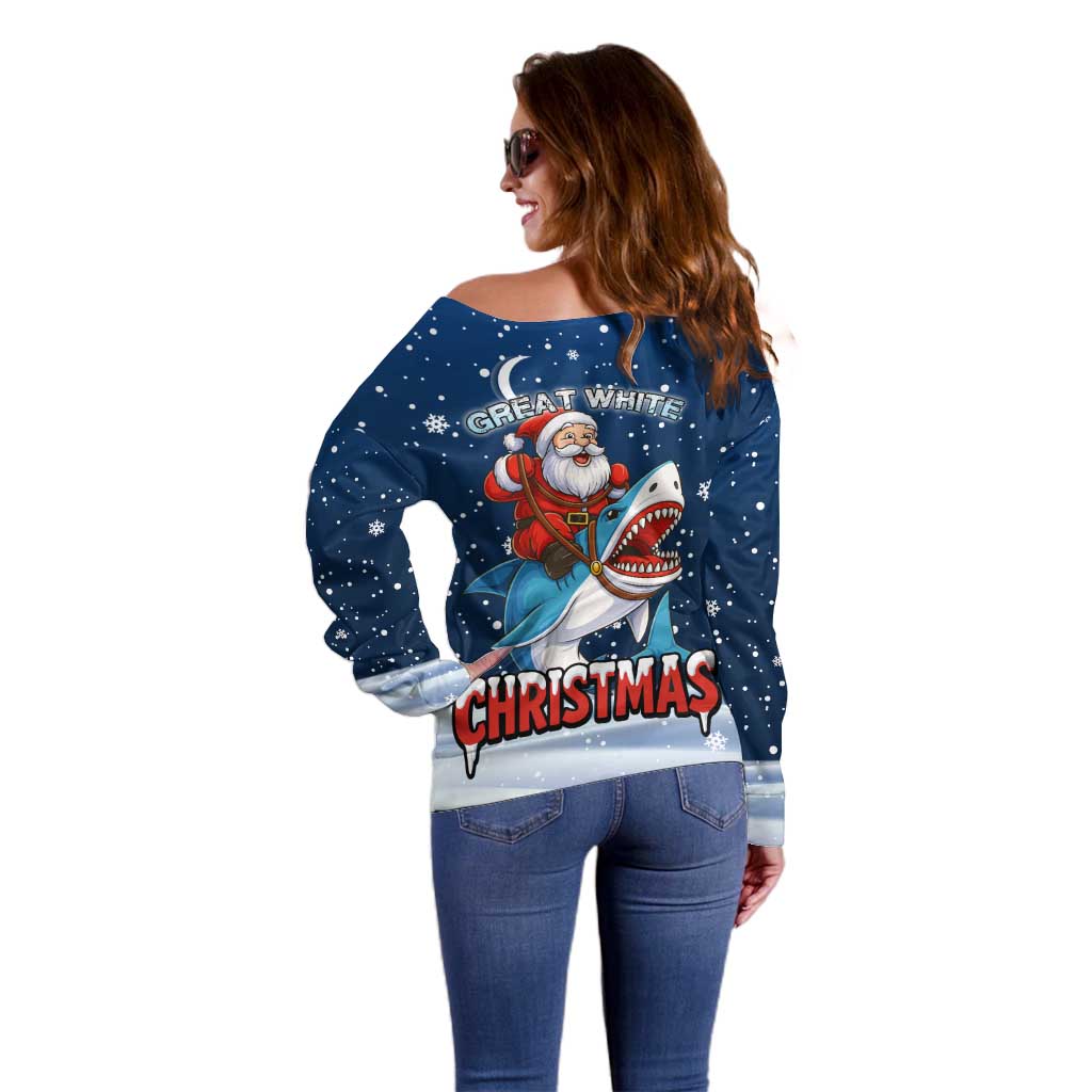 Great White Christmas Shark Christmas Off Shoulder Sweater Funny Xmas Holiday Patterns - Wonder Print Shop