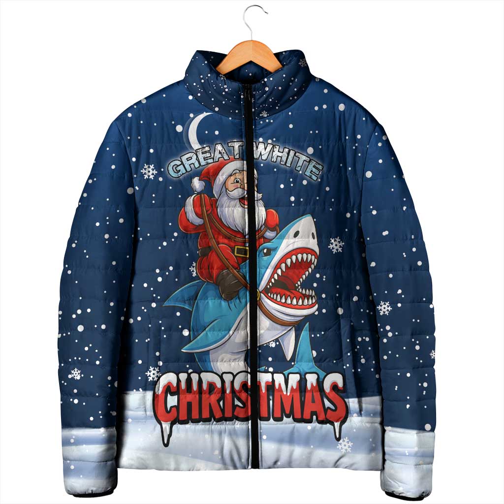 Great White Christmas Shark Christmas Padded Jacket Funny Xmas Holiday Patterns - Wonder Print Shop