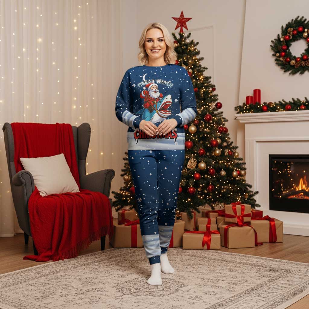 Great White Christmas Shark Christmas Pajama Set Funny Xmas Holiday Patterns - Wonder Print Shop